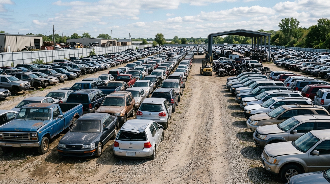 auto salvage yard rows