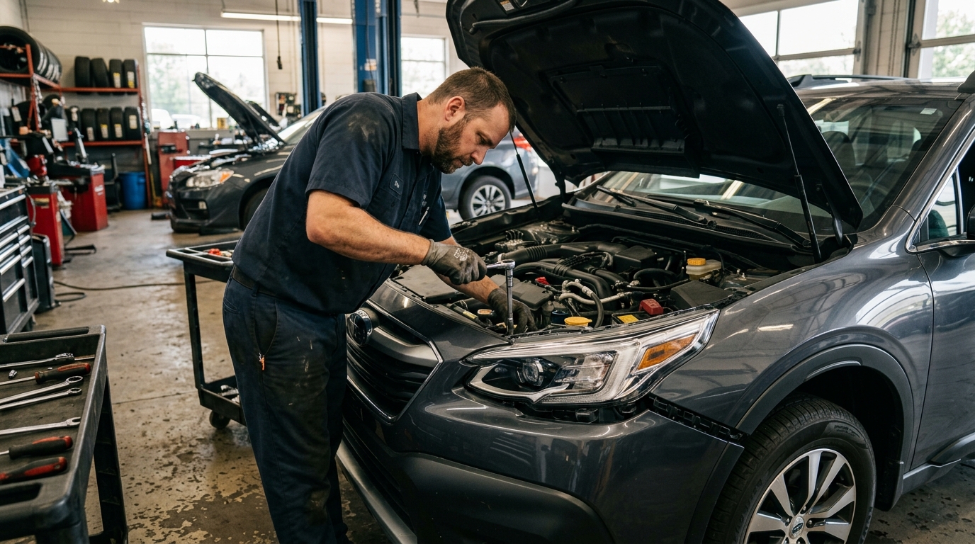 mechanic installing headlight assembly