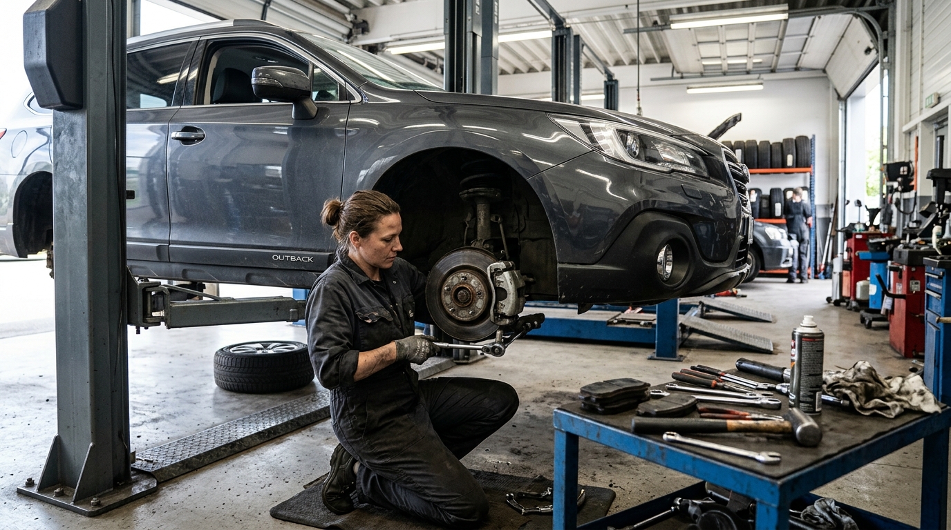 mechanic replacing brake pads